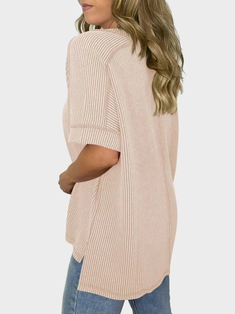 Lovelet Texture V-Neck Half Sleeve T-Shirt - Love Salve